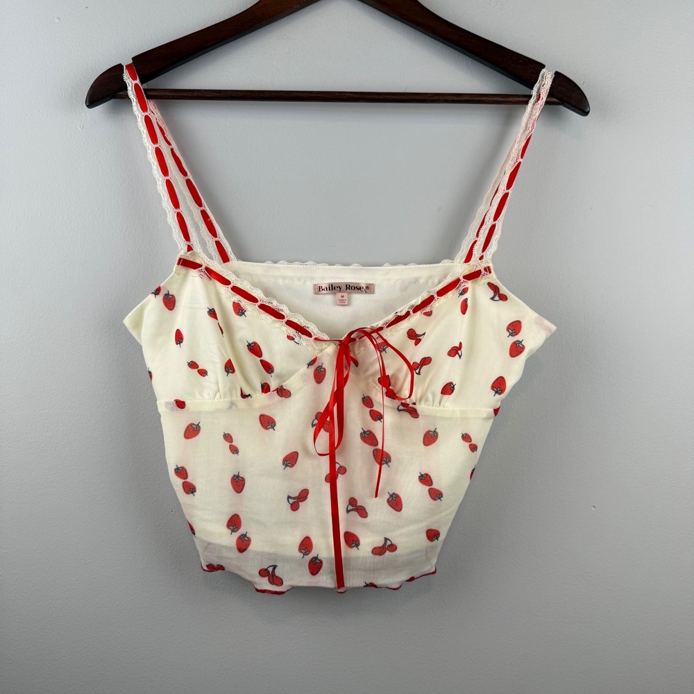 Bailey Rose Babydoll Lined Cami Top Womens M Fruit Print Mesh Coquette Fairycore